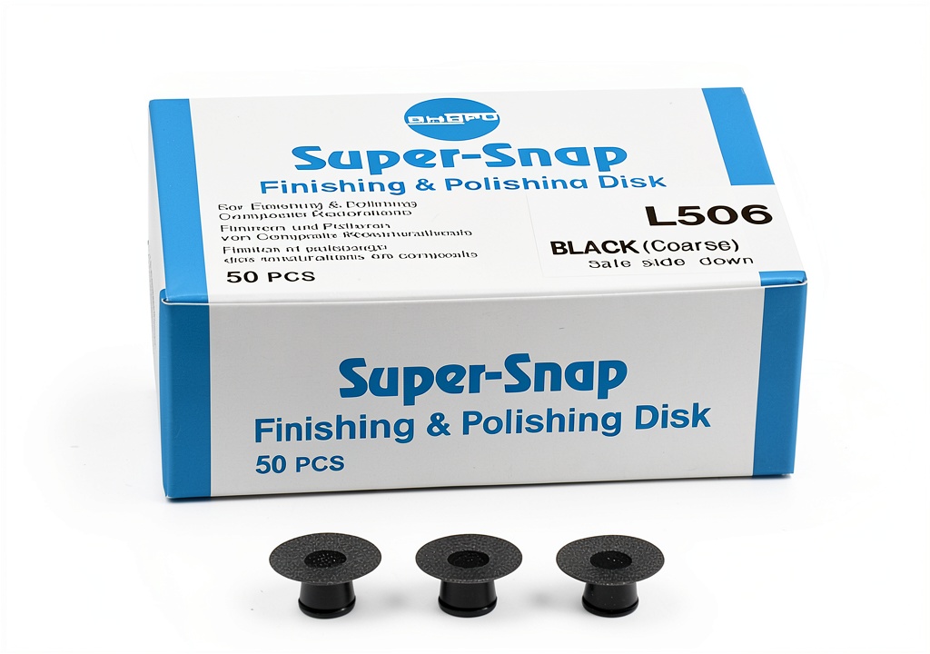 SHOFU black coarse finishing disc in use on a dental handpiece