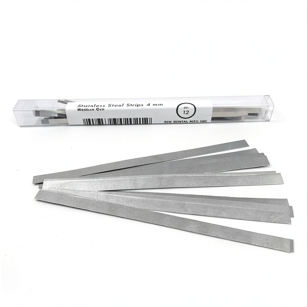 Installing Dental Sanding Strips FENSS FENSS4 12‑Strip Pack Medium Grit 4mm on a wooden desk
